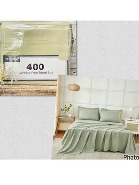 NWT At Home Gorgeous King Green Sage 4 Pc Soft Wrinkle Free microfiber Sheet Set